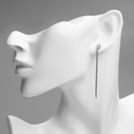 Earrings with Xuping rhinestones hanging, sketch, white color in silver-2