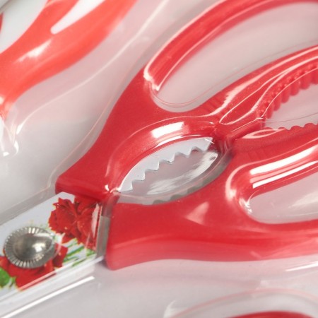 A set of kitchen supplies "Flowering", 3 objects: a knife 12.5 cm, scissors, vegetable vegetables, red color red-4