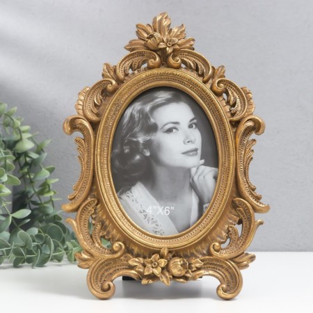 Photo frame Polystone 10x15 cm "twisted petals" aged gold 18x27.5 cm