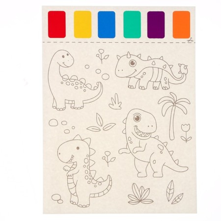 Coloring "Lovely dinosaurs", 2 sheets, 6 colors of paint, brush-2