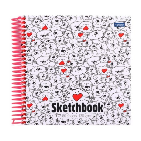Sketchbook, square 170 x 170 mm, 80 sheets, in a cage, on a crest, "cool cats", hard cover, block 120 g/m²