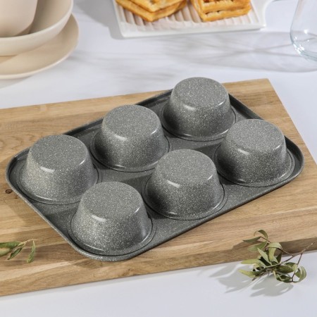 The form for baking "Elin marble. Cupcake ”, 31.5 × 21.5 × 3.7 cm, 6 cells, anti -stick coating, color gray color-2