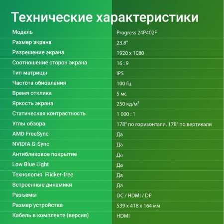 Монитор Digma 23.8" Progress 24P402F черный IPS LED 5ms 16:9 HDMI M/M матовая 250cd 178гр/1 103389-6