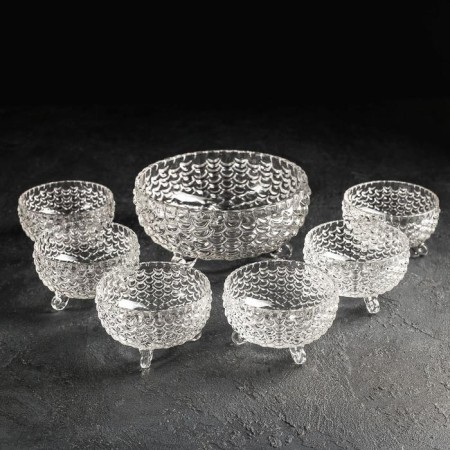 A set of glass salad bowls "Clouds", 7 items: 1 pcs 18 × 9 cm, 6 pcs 10 × 6 cm