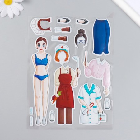 Plastic sticker "Dress the doll. Profession" 15x20 cm