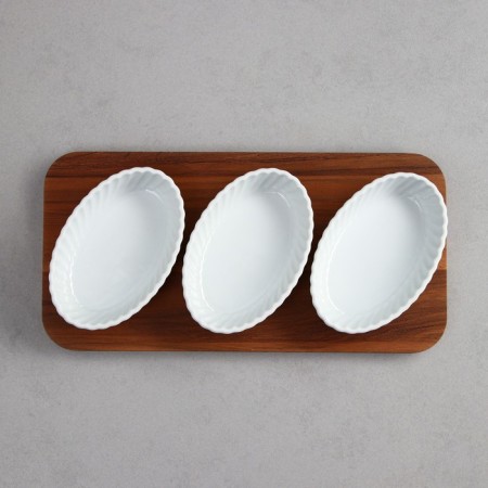 Menzhitsa "Carmen", 3 pcs: 250 ml, oval, wooden base, porcelain, Iran-4