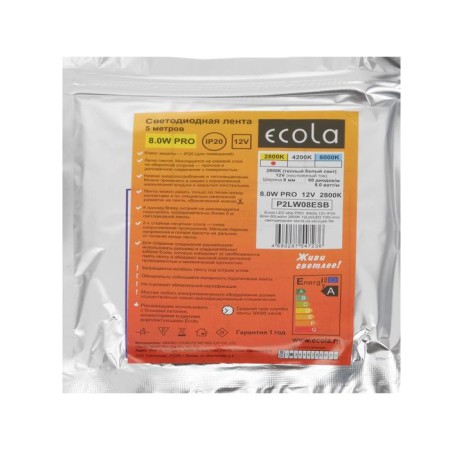 Ecola Pro 5 m, IP20, SMD2835, 60 LED/m, 8 W/m, 12 V, 2800K LED strip-6