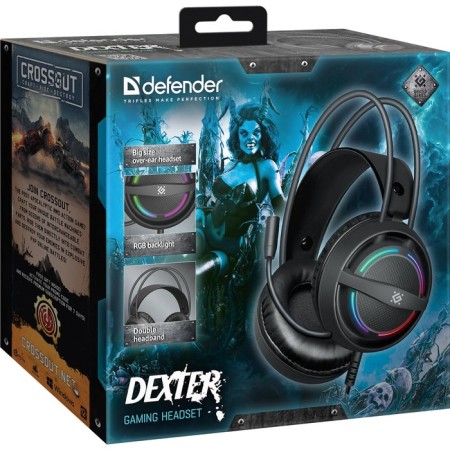 Headphones Defender DEXTER, game, full -size, microphone, USB, backlight, black-8