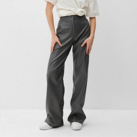 Women's trousers (eco-leather) minku: classic color gray, river 44