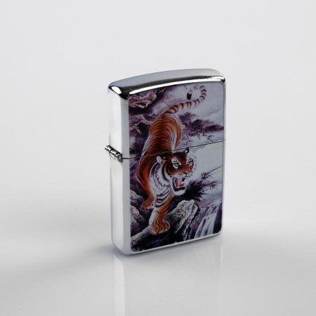 Lighter "Wise Tiger" in a metal box, silicon, gasoline, 6x8 cm
