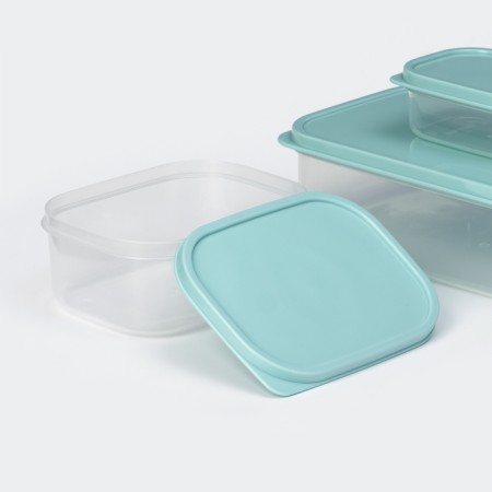 A set of food rectangular fodder containers, 3 pcs: 150 ml, 500 ml, 1.2 l, the color is turquoise-2