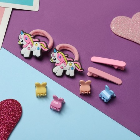 Hair set "Tiny" (2 elastic bands, 2 clamps, 4 crab) is proud unicorn, mix-1