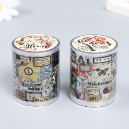 Adhesive tape plastic "Flowers, toys, butterflies" mix width 5 cm winding 3 m-2