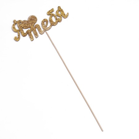 Topper "I love you" Golden glitter 15x7.3 cm-2