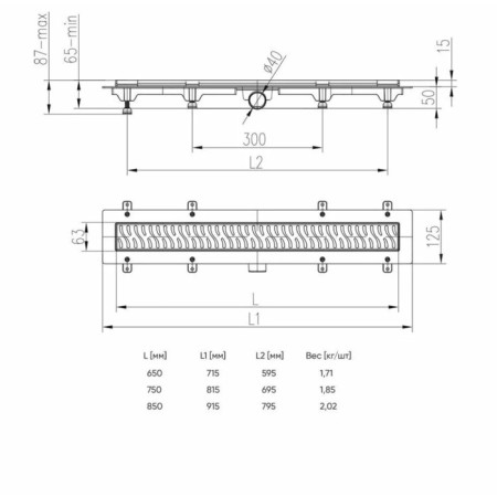 The Veconi Klasik Black V650KB, D = 40 mm, lateral release, 715x125 mm, linear, black-6