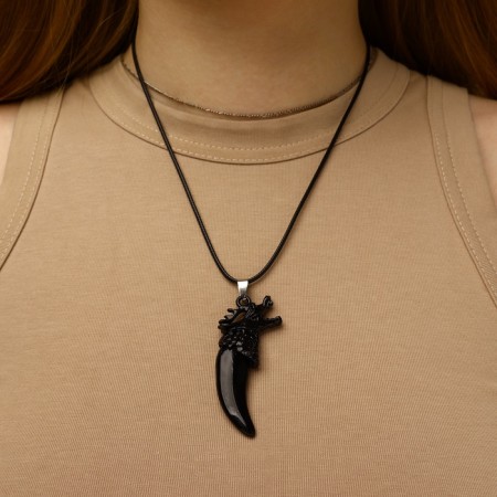 Unisex pendant "Dragon Fang", black color on a black lace, 45 cm-2