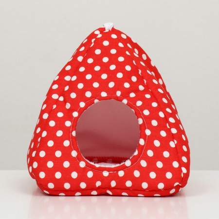 House "Vigva" for rodents, 17*17*17 cm, calico, fleece, red-1