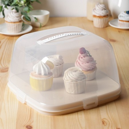 Cake with a lid, 28.5 × 28.5 × 17.5 cm, beige color