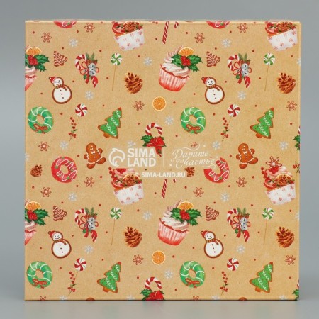 Box for confectionery products with PVC Happy New Year, 13 x 13 x 3 cm, new year-6