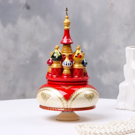 Musical souvenir "Temple" No. 1, red-white, manual painting, 12x22 cm-1