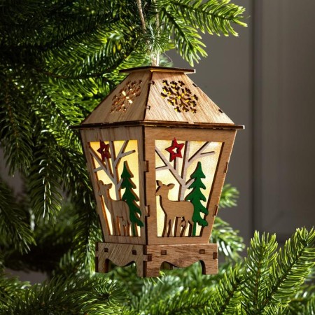 Christmas tree toy "Lantern with a deer", from batteries, a glow of warm white