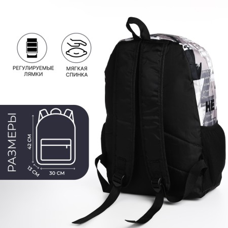 School backpack from textiles on a zipper, 3 pockets, black/gray color-1