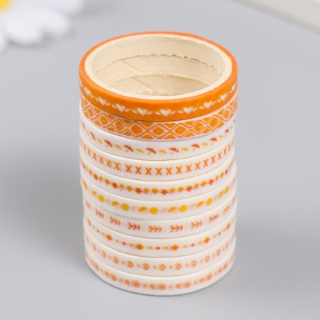 Adhesive tape Paper "Assorted drawings. Orange" set 10 pcs width 0.5 cm winding 2 m