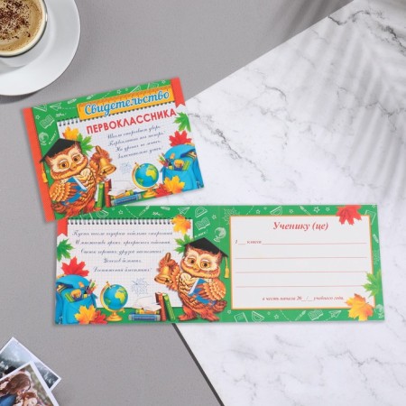 Certificate of "First -grader" Green Ballon, 22x16.5 cm
