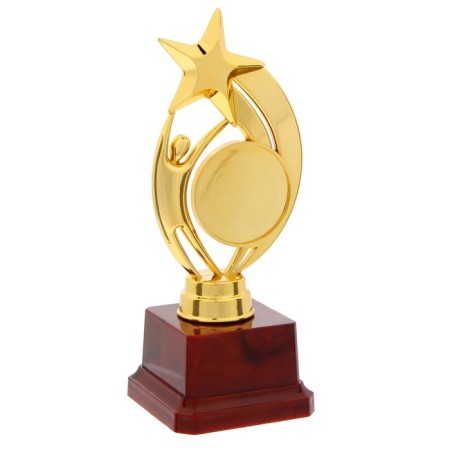 The award figure "Man with a star", gold, the plastic stand is red, 17 x 6.5 x 6.5 cm.-1