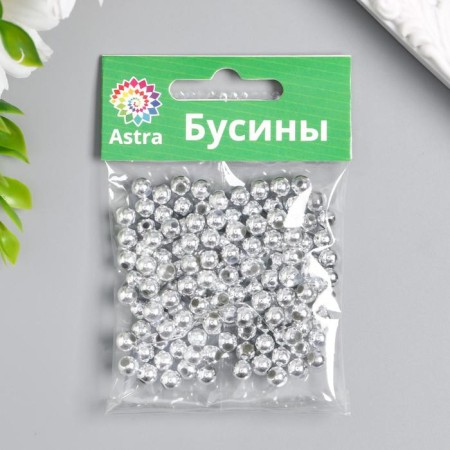 Plastic beads, metallized 6 mm, 15 g (130 +/- 10 pcs), silver-2