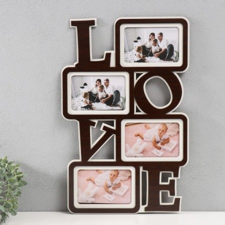 Photo frame LHDF "Love" 33x51 in 4 photos 10x15 cm, col. Wenge-white (plastic screen)
