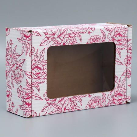 Box a gift team with a window, packaging, “peonies”, white, 24x8x16 cm-1
