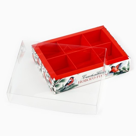 Box for 6 sweets with cells "Bullfinch", 10 x 14.5 x 3 cm, New Year-4
