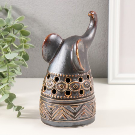 Souvenir Ceramics "Elephant Ethnic Patterns" Brown 8.5x10.5x17 cm-2