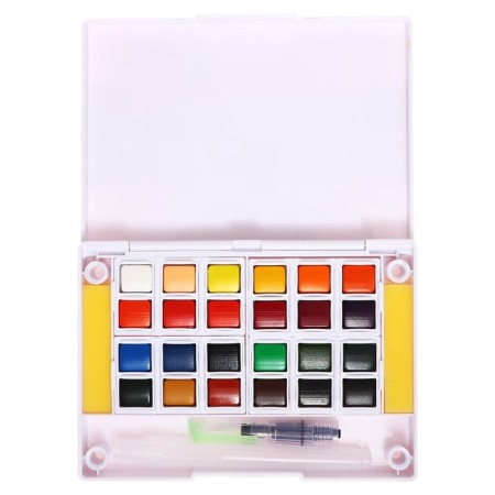 Watercolor paints, + 1 brush, in a plastic box, 24 colors-3