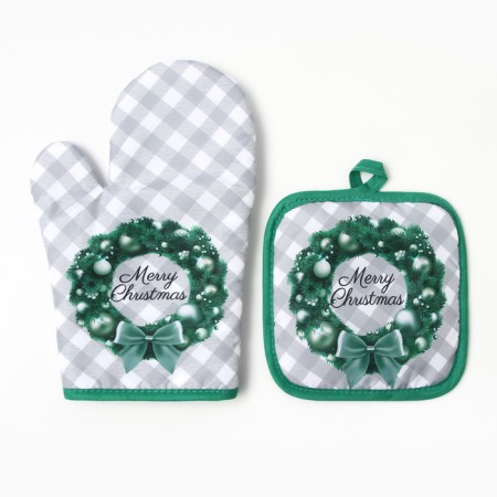 New Year. Kitchen set 2-idol Christmas segling 17*17cm, mittens-output 26*16 cm, 100%p/e-1
