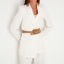 Women's belt, width 7.5 cm, metal buckle, beige color