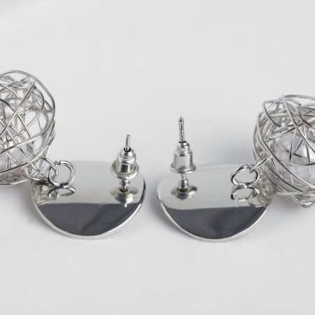 Earrings with pearls "Shar ladd" nest, white color in silver-1