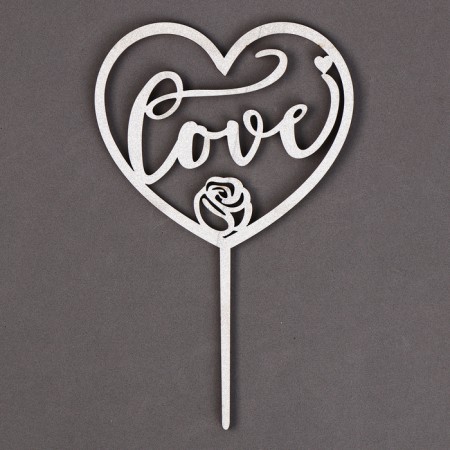 Topper wooden "heart" with sparkles, color silver