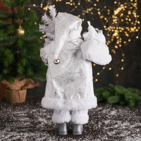 Santa Claus "in a high cap, in a strap and with a bag" 44 cm, silver-white-2