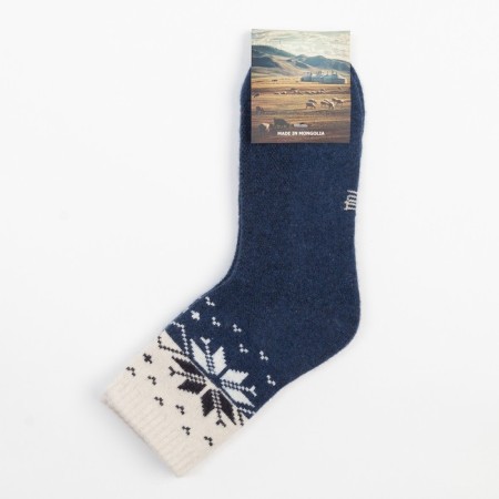 Women's socks made of Mongolian wool with a snowflake, blue color, size 23 (34-36)-4