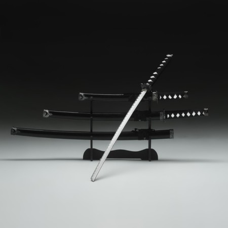Suv. Product Katana 3V1 on a stand, scabbard wood, black gloss 54/81/100cm, hilt mix-9