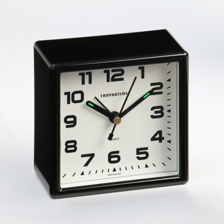 Alarm clock, 9.5 x 9.5 cm, discrete move, black-1