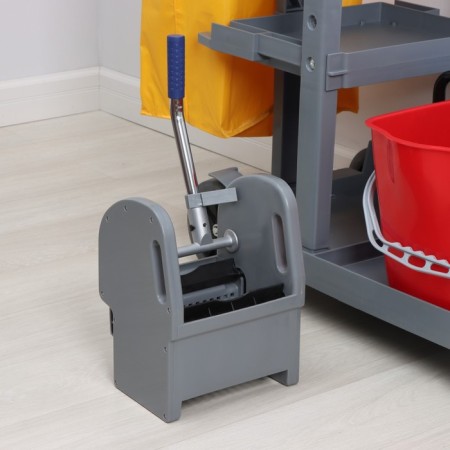 Multifunctional trolley for cleaning with buckets, spin and trays, gray color-5