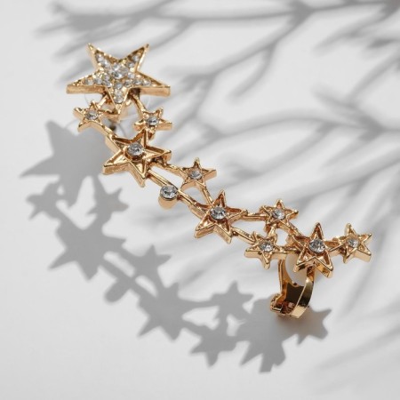 Earring "Kaff" Ten stars with rhinestones, white color in gold-1