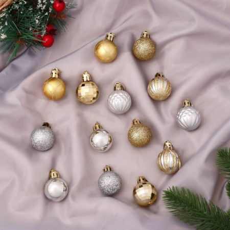 Set of balls plastic D-3CM, 14 pcs "Agnet" strip pattern, gold silver