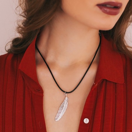 Piece on the cord "Feather", color black silver on a black lace, 45 cm-3