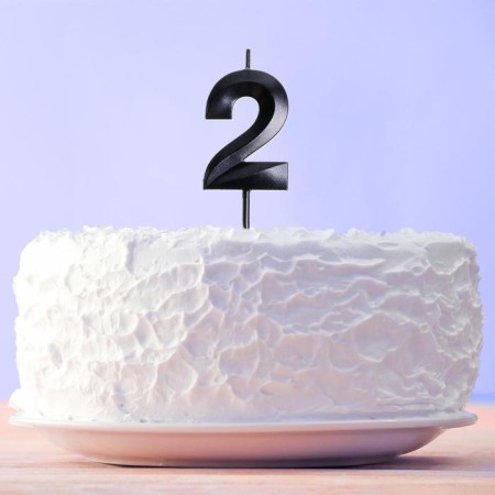 Candle for the cake, number "2", black.-4
