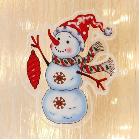 Glass sticker "Snowman with a bump in hand" 10x13 cm