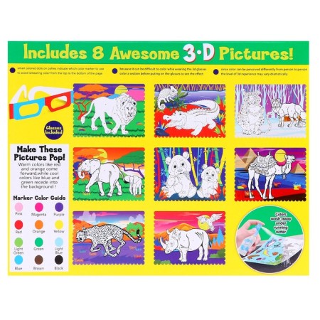 Coloring book Maintenance "Animals" felt-tip pens 12 centers, 3D glasses, water bottle-12